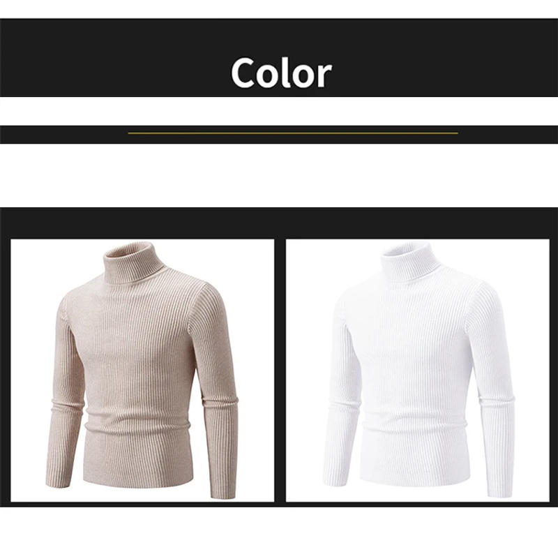 Description Picture 6 of itemNew Fashion Men's High Neck Sweater Solid Color Pullover Knitted Tight Warm Top Casual Turtleneck Versatile Inner Matching