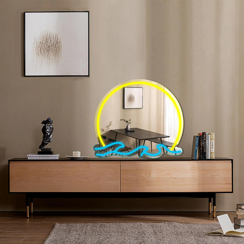 Description Picture 4 of itemSunset Mirror Neon Sign Mirror, for Wall art Beauty wall-mounted LED mirror lamp, for girls roomBeauty shop, adjustable, hanging