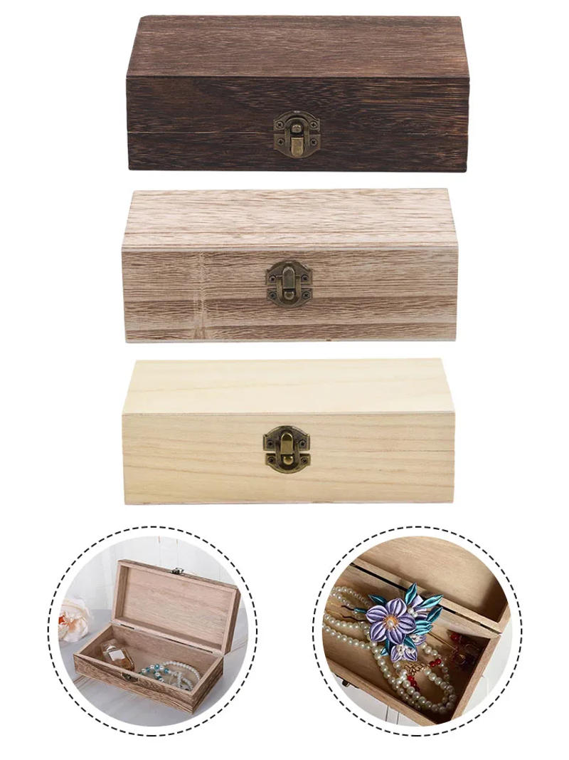 Description Picture 3 of itemRectangular Wooden Storage Box Retro Buckle Wooden Box Clamshell Wooden Gift Box For Jewelry Necklace Bracelet Rings Packing Box
