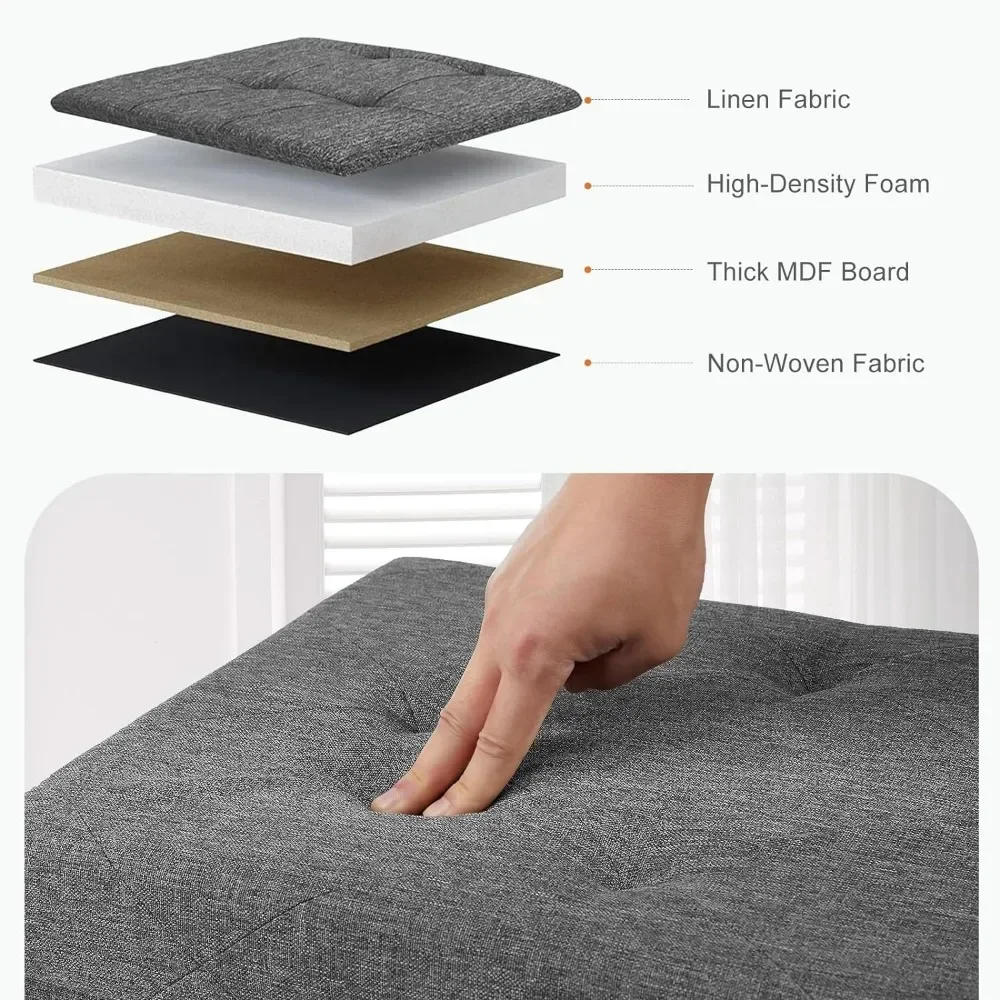 Description Picture 6 of item43 Inch Folding Storage Ottoman Bench, Holds Up To 660lb-Grey FootRest Stool with Padded Seat