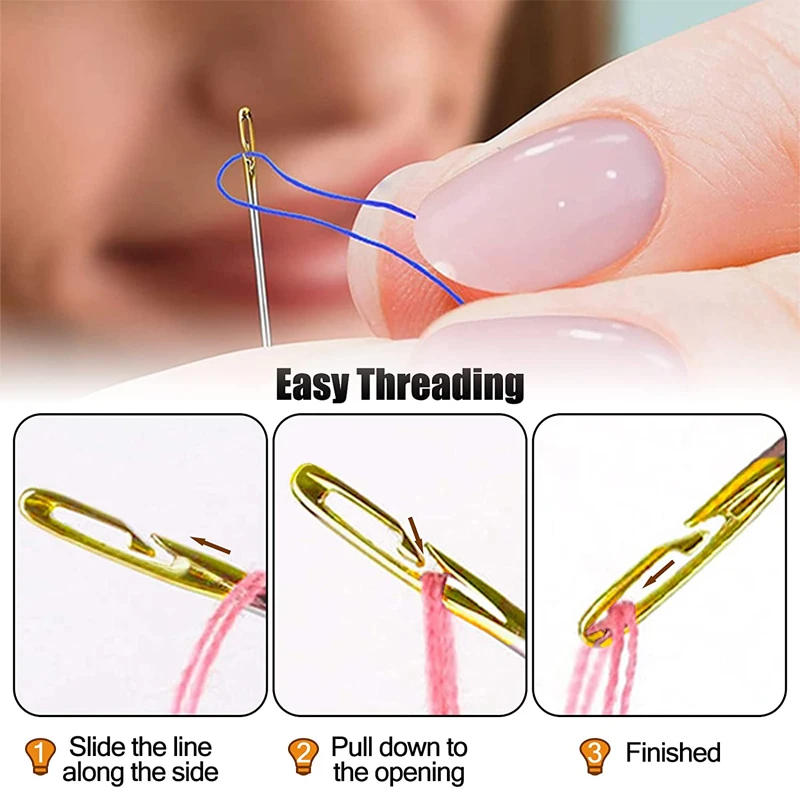 Description Picture 5 of item12Pcs Side Hole Blind Sewing Needles Stainless Steel Elderly Self Threading Needles 3 Sizes Stitching Pin DIY Hand Sewing Needle