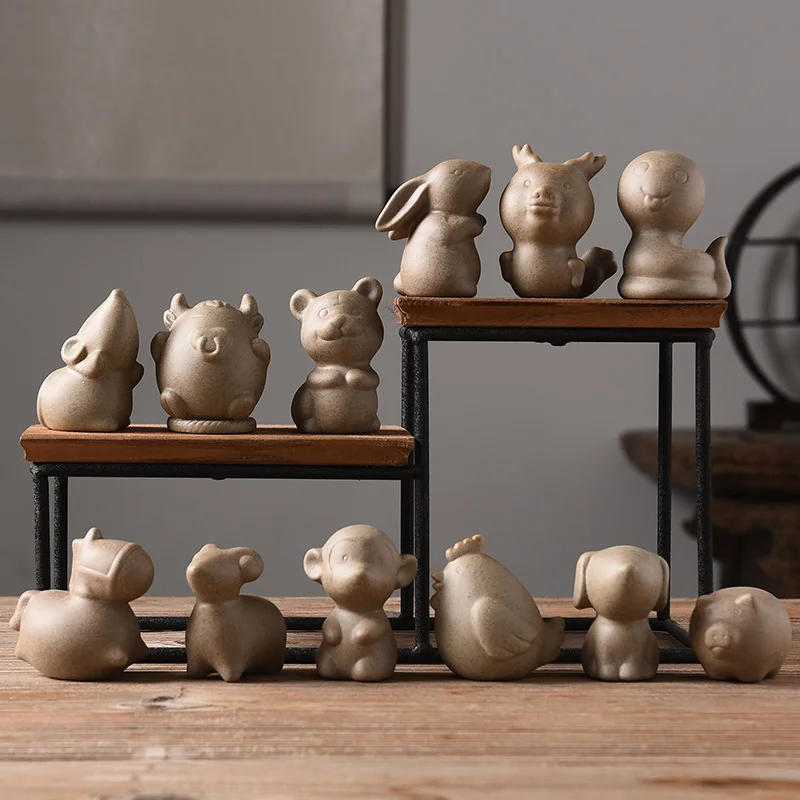 Description Picture 2 of item1Pc Crude Pottery Zodiac Tea Pet Ornaments Boutique Cute Mini Tea Figurine Pottery Tea Set Decoration Tea Table Accessories