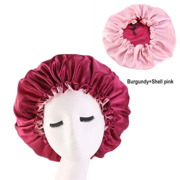 Reversible Satin Bonnet Hair Caps Double Layer Adjust Sleep Night Head Cover Hat For Curly Springy Hair Styling Accessories