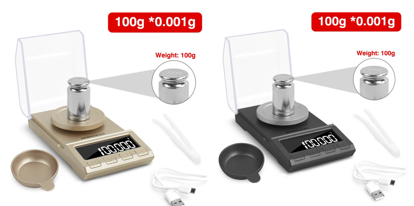 Description Picture 3 of itemNEWACALOX 0.001g Precision Digital Jewelry Scale 50g/100g/200g USB Powered Electronic Weighing Scale LCD Mini Lab Balance 0.001g