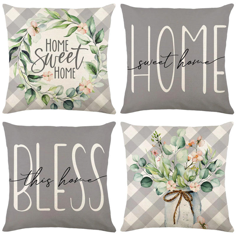 Description Picture 5 of item4Pcs Floral Throw Pillow Cases Square Linen Waist Protection Cushion Cover Bed Sofa Pillow Covers Home Decor Pillowcases 45x45CM