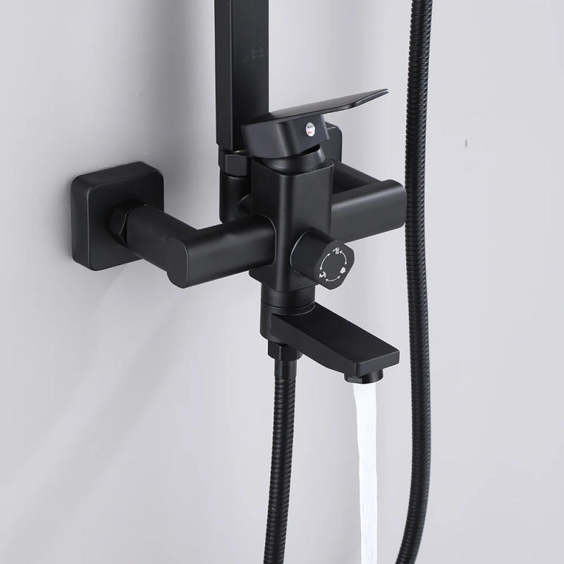 Description Picture 6 of itemBlack Square Shower Faucet Set  Rainfall High Quality All Metal Stainless Steel Bathtub Mixer Tap With Bathroom Shelf