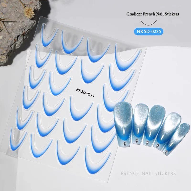 Description Picture 6 of item14pcs French Gradient Nail Art Stickers Set 5D White/Black Wave Line Ink Blossoms Water Transfer Slider Decals Nail Stencil Tool