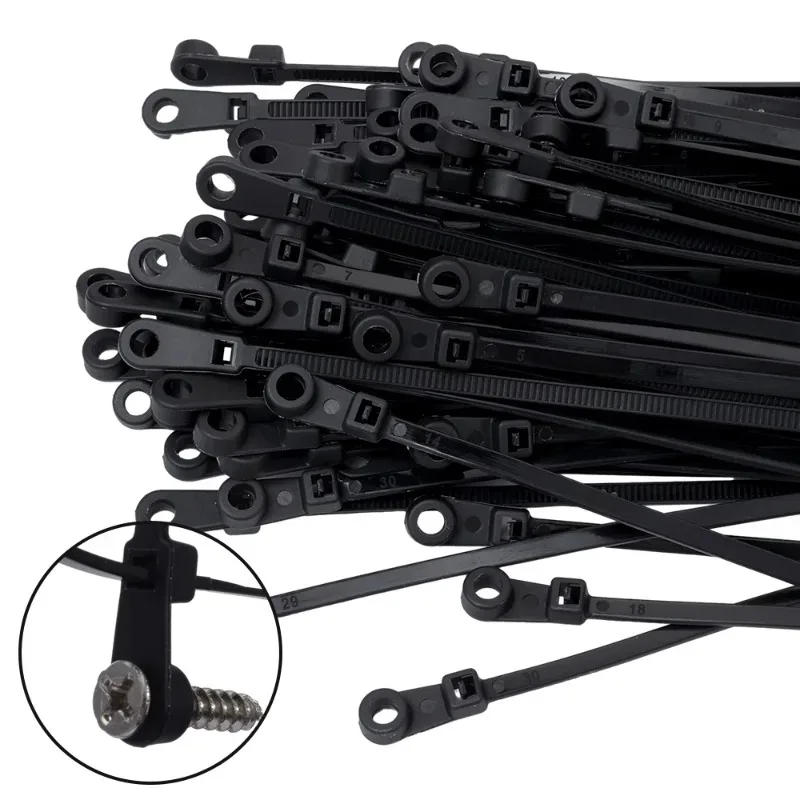 Description Picture 4 of item500/100PCS Nylon Cable Ties with Screw Mounting Hole Self Locking Loop Wraps Bundle Fixed Cables Zip Tie Wire Fastening Straps