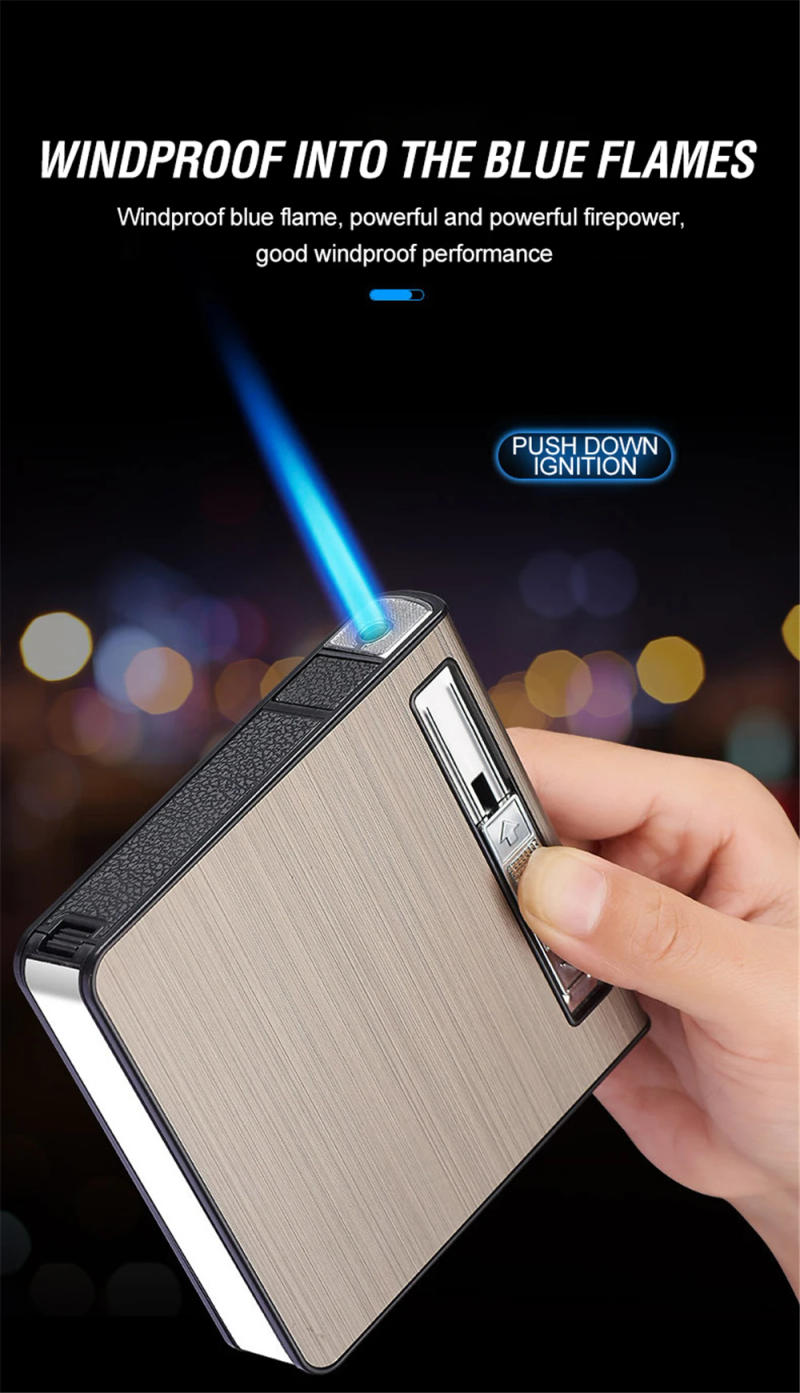 Description Picture 4 of itemMetal Automatic Pop-Up Cigarette Case Butane Gas Lighter Holds 20 Cigarettes Anti-Pressure Smoking Accessories Gadgets For Men