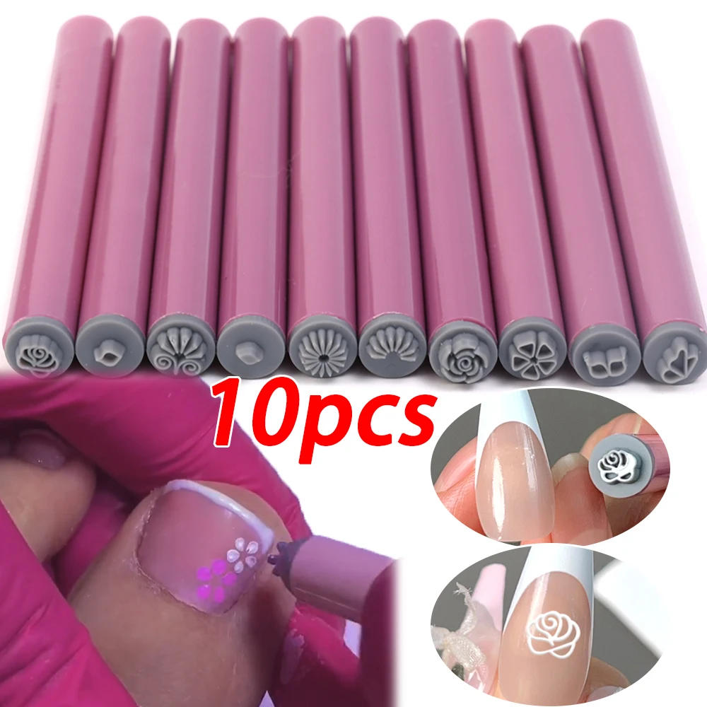 Description Picture 2 of item1-10pcs Flower Butterfly Pattern Nail Stamp Set Multifunctional Nails Painting Tool Nail Doodle Pen Art Brushstroke Templates