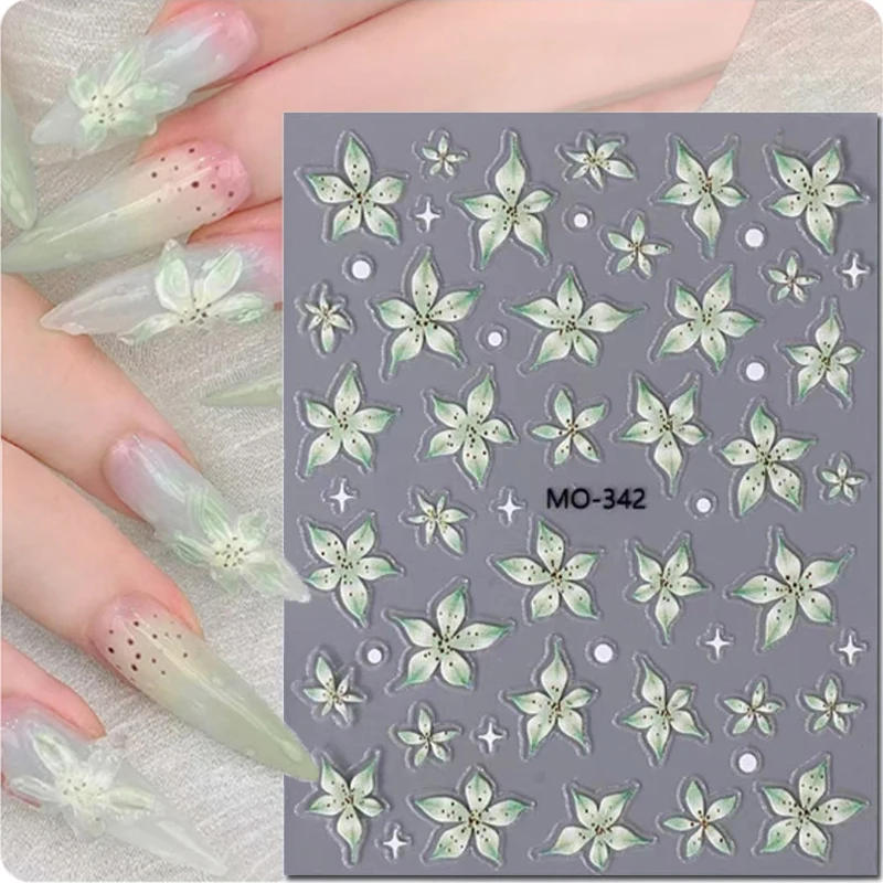 Description Picture 3 of item5D Embossed Nail Art Decals Purple Lily Florals Flowers Adhesive Sliders Nails Stickers Decorations For Manicure