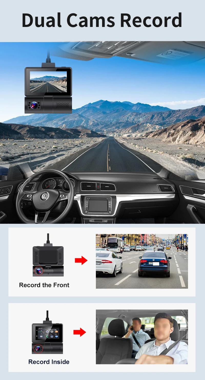 Description Picture 5 of itemADAS 4G Android DVR Remote Parking Monitor 3''Touch Dash Cam WIFI GPS Dual lens 2WAY Talk Live Streaming on Car ASSIST APP