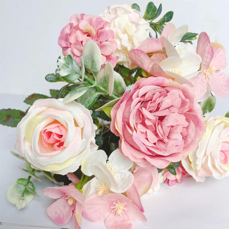 Description Picture 5 of item7 Heads Artificial Flowers Silk Peony Rose Hydrangea Bouquet Home Decorations Party Wedding Bride Fake Plants