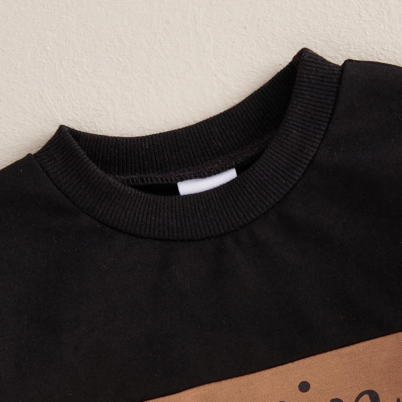 Description Picture 5 of itemBaby Boys Pants Set Contrast Color Long Sleeve Crew Neck Letters Print Sweatshirt with Sweatpants Infant Clothes