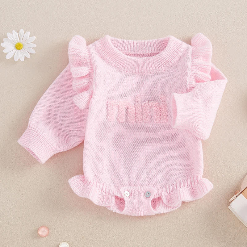 Description Picture 3 of itemCute Knit Baby Sweater Romper Winter Autumn Infant Long Flying Sleeve O Neck Letter Embroidery Bodysuits Newborn Knitwear