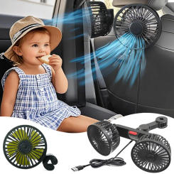 Car Safety Rear Seat Double-head Fan Kids Outdoor Fan Clip on Car Seat 360 Rotation Neck Cooler for Baby Summer Car Accessories