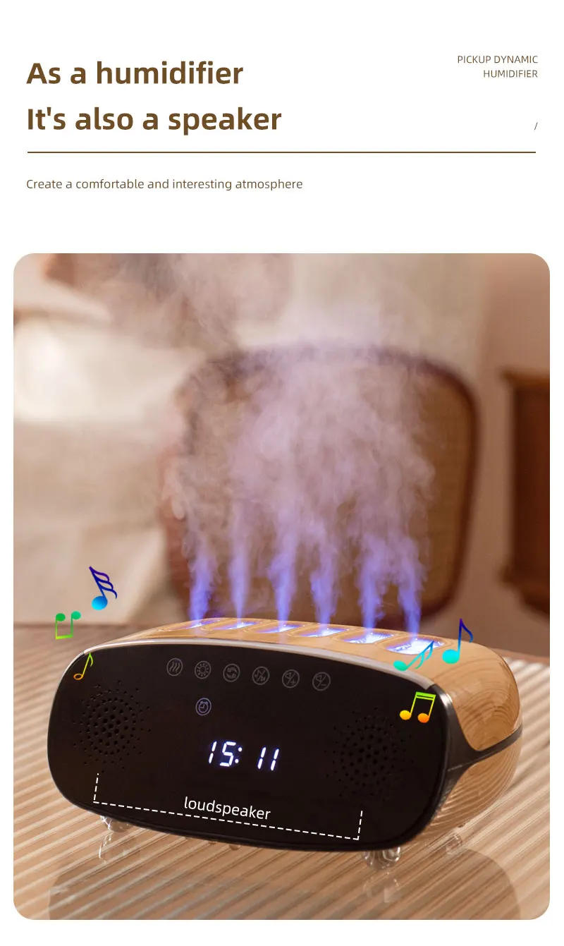 Description Picture 4 of itemNEW 6 Spray Nozzles Pickup Dynamic Air Humidifier with Bluetooth Speaker RGB Night Light Spray Change with Music Remote Control