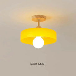 Nordic Glass Ceiling Light Wooden LED Chassis Lamp For Living Dining Study Room Cafe Simple Cream Indoor Home Decorative Fixture