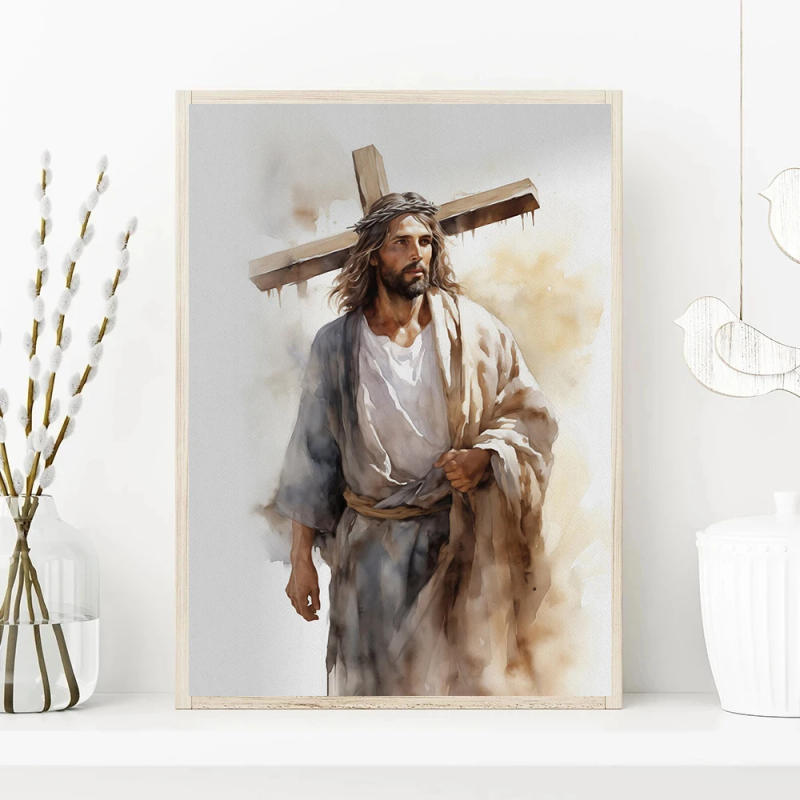 Description Picture 3 of itemJesus and The Cross Jesus Poster Christian Lamb of God Art Canvas Painting Christian Wall Art Picture Living Room Home Decor