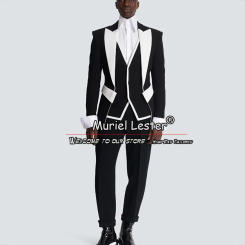 White/Black Suits Men Slim Fit 3 Pieces Jacket Vest Pants Groom Wear Wedding Tuxedo Tailor-Made Male Fashion Dinner Party Dress