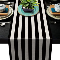 New Geometric Linen Striped Table Runner Modern Minimalist Black and White Plaid Tablecloth Placemat Home Decoration Tea Flag