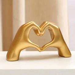 Gold Decoration, Heart Hand Statue Living Room Bedroom Decoration, Love Finger Modern Hand Gesture Sculpture Home Shelf Desktop