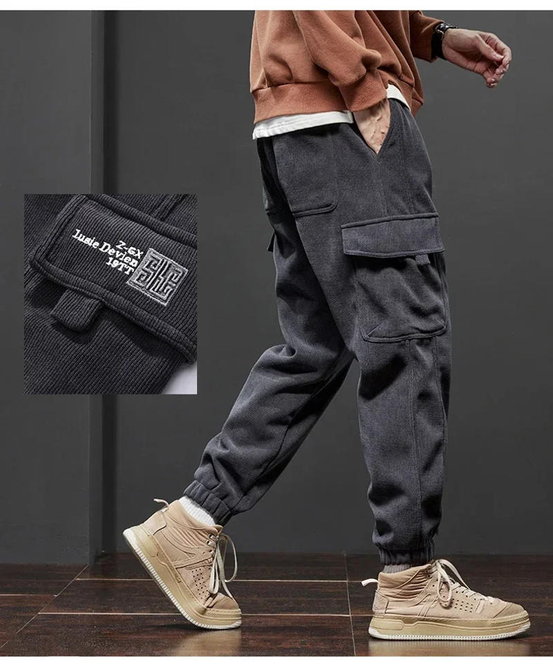Description Picture 6 of itemMen's Corduroy Harem Cargo Pants Elastic Waist Casual Joggers Sweatpants Spring Autumn Armygreen Gray Black Trousers Streetwear