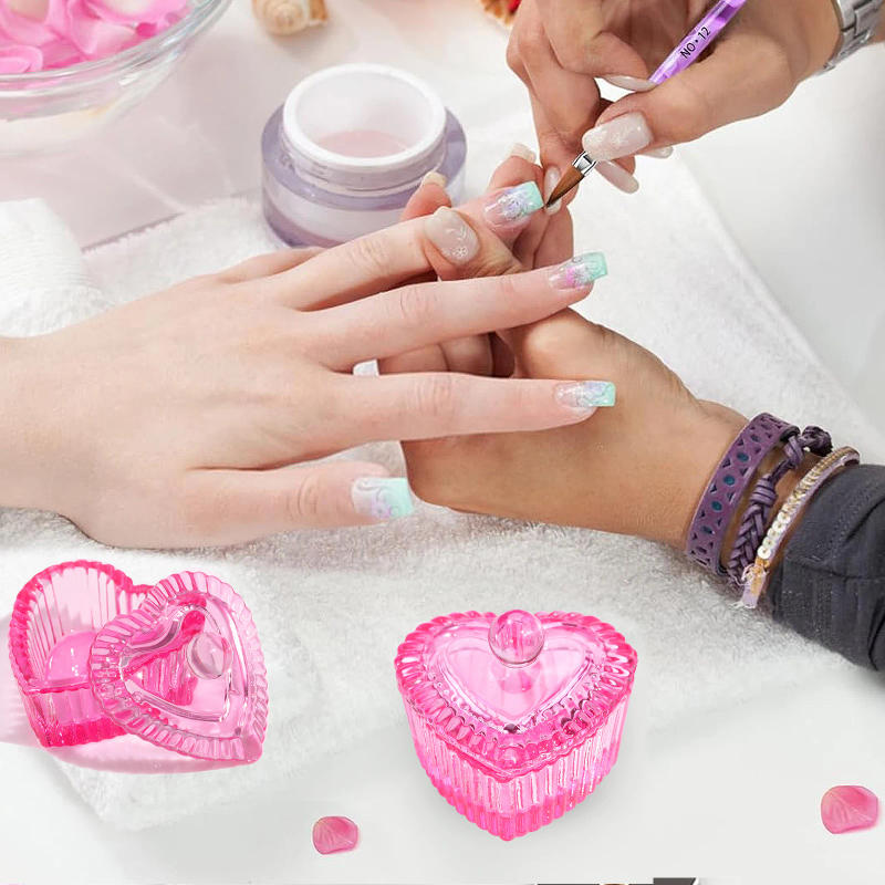 Description Picture 2 of item1pcs Pink Crystal Glass Dappen Dish Acrylic Powder Liquid Holder Container Heart Shape Nail Lid Cup Bowl Manicure Accessories