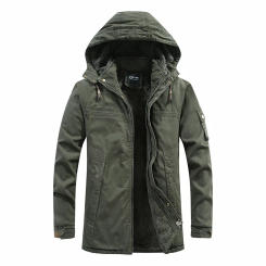 Men Washed Cotton Thick Fleece Winter Military Windproof Hooded Jackets Man Hooded Warm Varsity Jacket Casual Men Parkas Coat