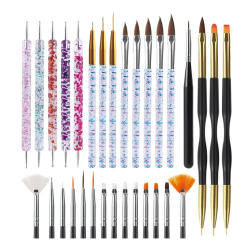 6/31Pcs Nail Art Brush Design Tip Painting Drawing Carving Dotting Pen FlatFan Liner Acrylic Gel UV Polish Manicure Tools