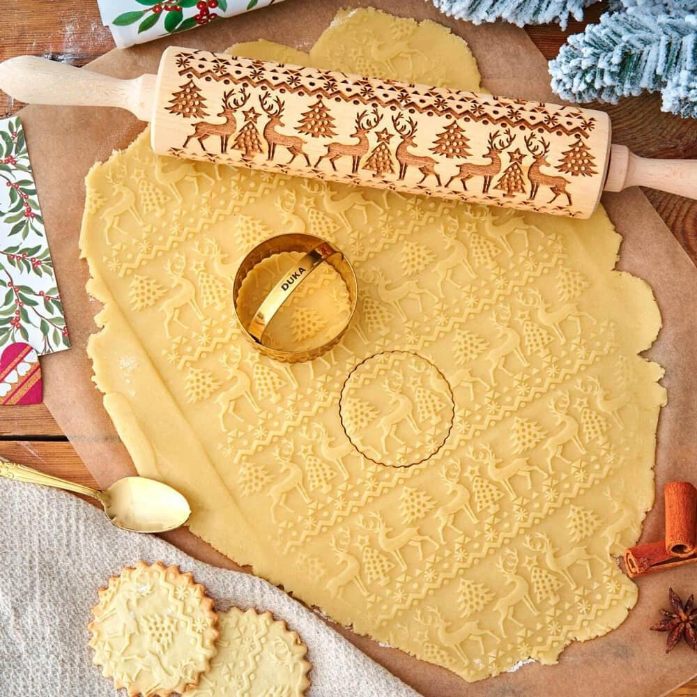 Description Picture 2 of itemprinting Rolling Pins Rock Snowflake Elk Wooden  Embossing Baking Cookies Biscuit Fondant Cake Patterned Roller 35*4.5cm