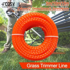 5m/10m/15m*2.4mm/2.7mm/3mm/3.5m/4mm Grass Trimmer Line Nylon Spiral Brush Cutter Rope Grass Trimmer Line Lawn Mower Replacement