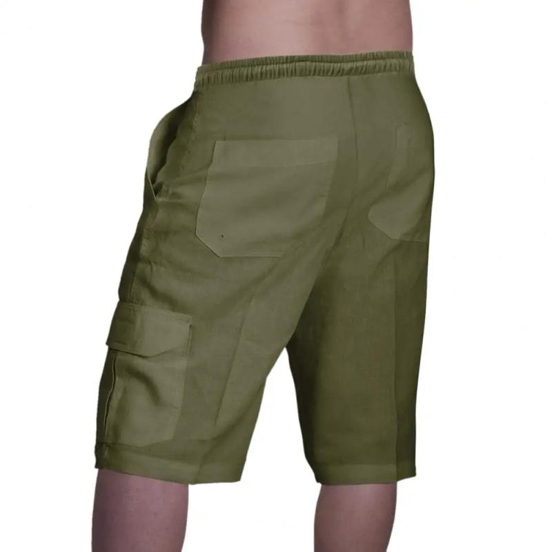 Description Picture 2 of itemCotton Linen Casual Shorts, Summer Men's Multi Pocket Sports Elastic Waist Breathable Beach Shorts
