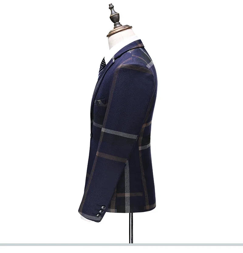 Description Picture 4 of item2024 Men's Pants and Vest Set 3-piece/Business Leisure Fashion 3-piece Set Checkered Suit Coat Pants and Vest