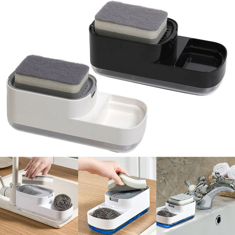 Description Picture 2 of itemNo More Soap Waste  Dish Soap Dispenser with Quantitative Discharge  Includes Sponge Holder  Available in White and Black