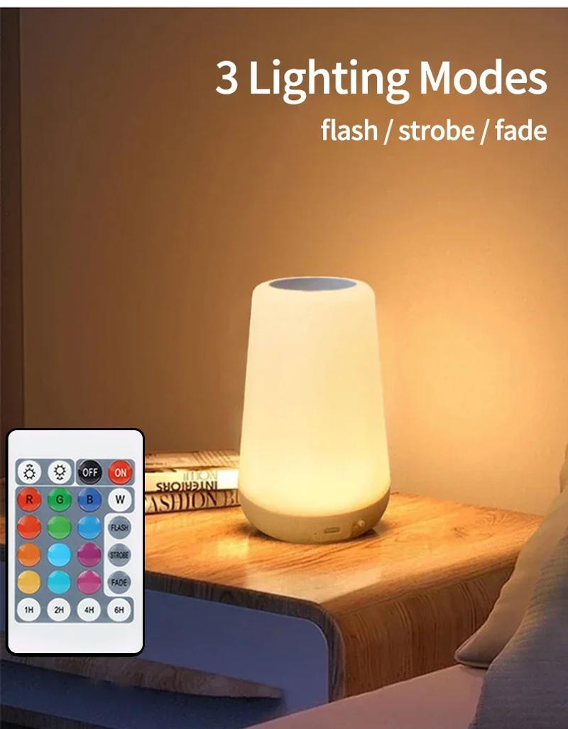 Description Picture 5 of itemUSB Rechargeable LED Table Lamp With Remote Control Portable Touch Dimmable RGB Night Lamp 13 Color Changing Bedside Table Lamps