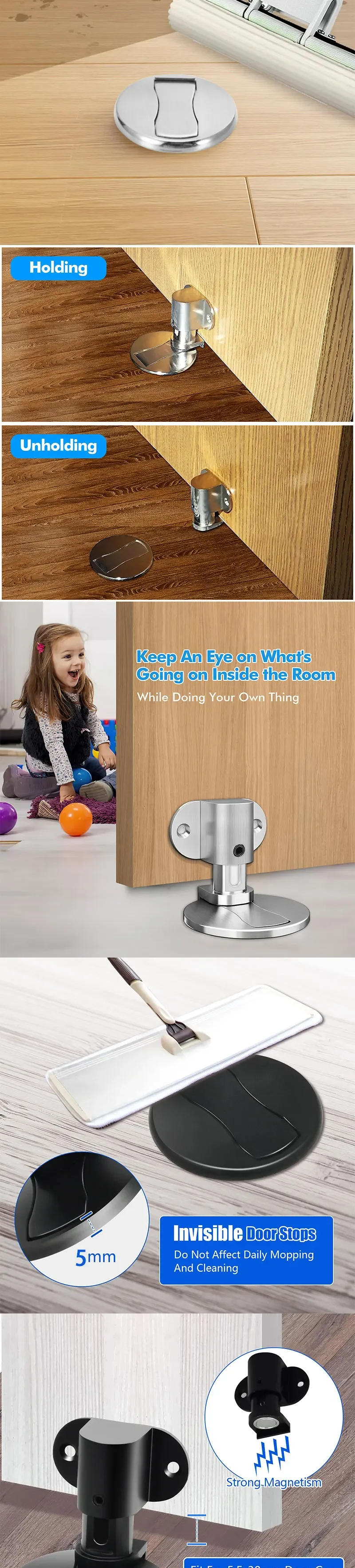 Description Picture 3 of itemHousehold Alloy Invisible Suction No Punch Adjustable Strong Magnetic Suction Anti-collision Button Silent Door Suction Home