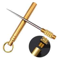 1PC BrassTitanium Alloy Telescopic Toothpick Keychain Pendant Gift Fruit Fork Camping Toothpick Holder Unpacking Tool Integrated