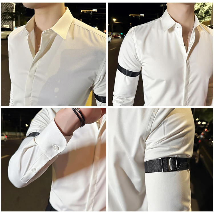 Description Picture 5 of item2023 Autumn High-quality Shirts Men Long Sleeve Solid Color Casual Slim Shirts Business Dress Shirts Social Party Tuxedo Blouse