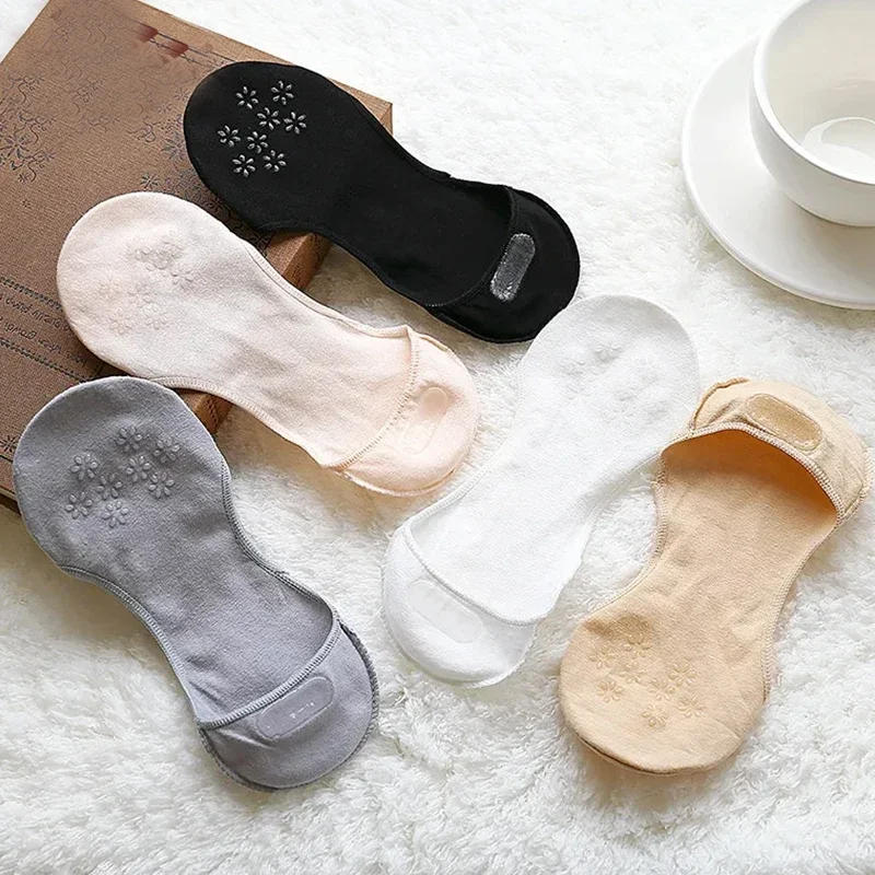 Description Picture 5 of item5Pairs Summer Cotton Socks Invisible Non-slip Boat Socks Invisible Ladies Low Cut Ankle Socks Women Slippers Silicone Thin Sock