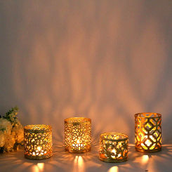 Nordic Gold Candle Holder Geometric Hollow Out Iron Candlestick Wedding Party Home Decor