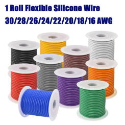 1 Roll Heat Resistant Flexible Silicone Wire 30/28/26/24/22/20/18/16 AWG Stranded Electrical Tinned Copper Cable 10 Colors