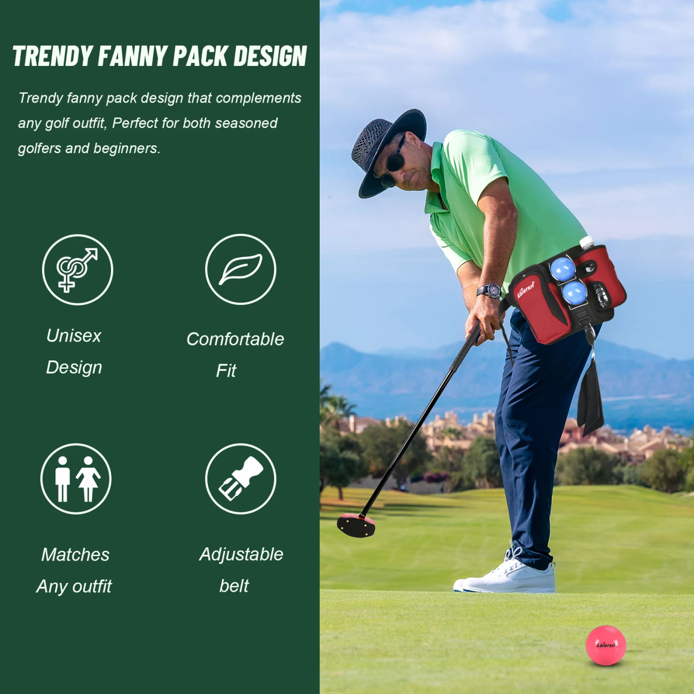 Description Picture 3 of itemGolf sports waist bag lightweight and portable with dual ball clip design for both men and women