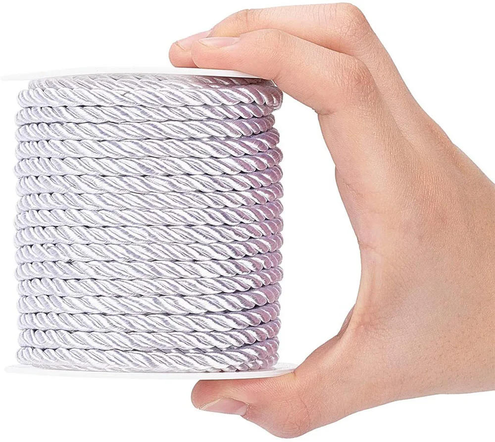 Description Picture 2 of itemHedongHexi 5Yard/Bag Braided Twisted Silk Rope 6mm Diameter Soft Solid Braided Twisted Ropes Decorative Macrame Cord Trim Lace