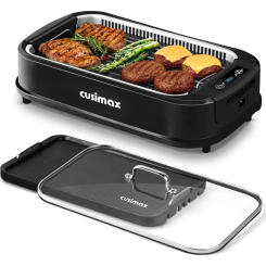 Smokeless Grill Indoor, 1500W Electric Grill Griddle Korean BBQ Grill with LED Smart Display & Tempered Glass Lid