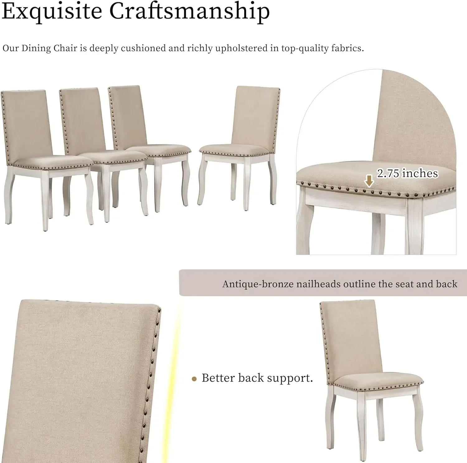 Description Picture 6 of item5-Piece Round Dining Table Set, Wood Farmhouse Round Extendable Dining Table and 4 Upholstered Dining Chairs for 4 Person