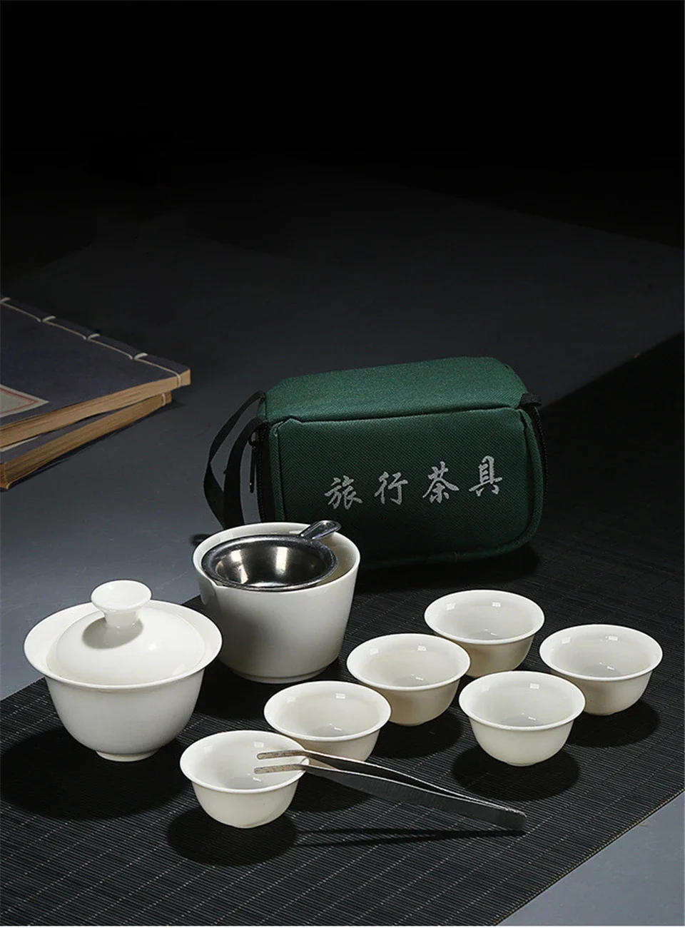 Description Picture 3 of itemSet Chinese Travel Kung Fu Tea Set Ceramic Portable Teacup Porcelain Service Gaiwan Tea Cups Mug of Tea Ceremony Teapot