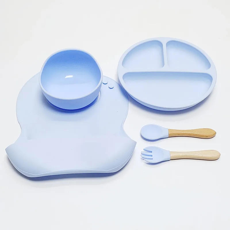 Description Picture 3 of item5pcs Children's Silicone Dinner Plate Set Strong Suction Anti-Fall Children's Eating Training Bowl Fork Spoon Feeding Tableware
