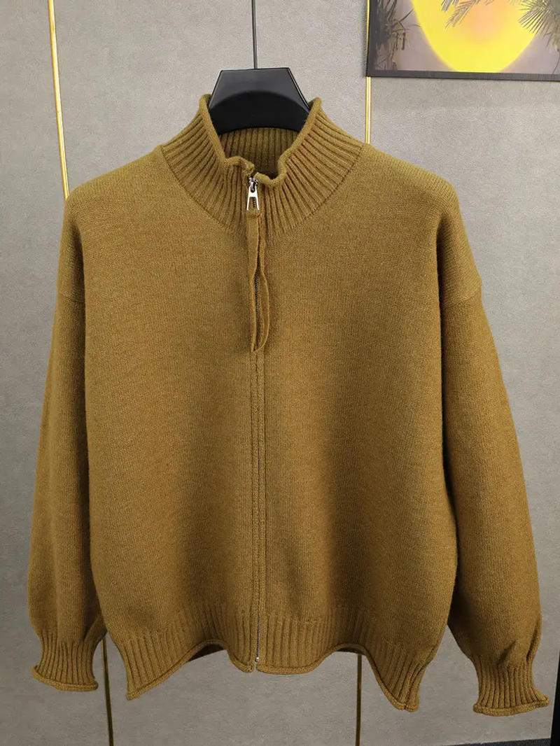 Description Picture 6 of itemAmerican Trendy Brand Sweater Coat Men's Autumn/Winter Zipper Stand Up Neck Lazy Style Jacket Knitted Cardigan Female Clothing