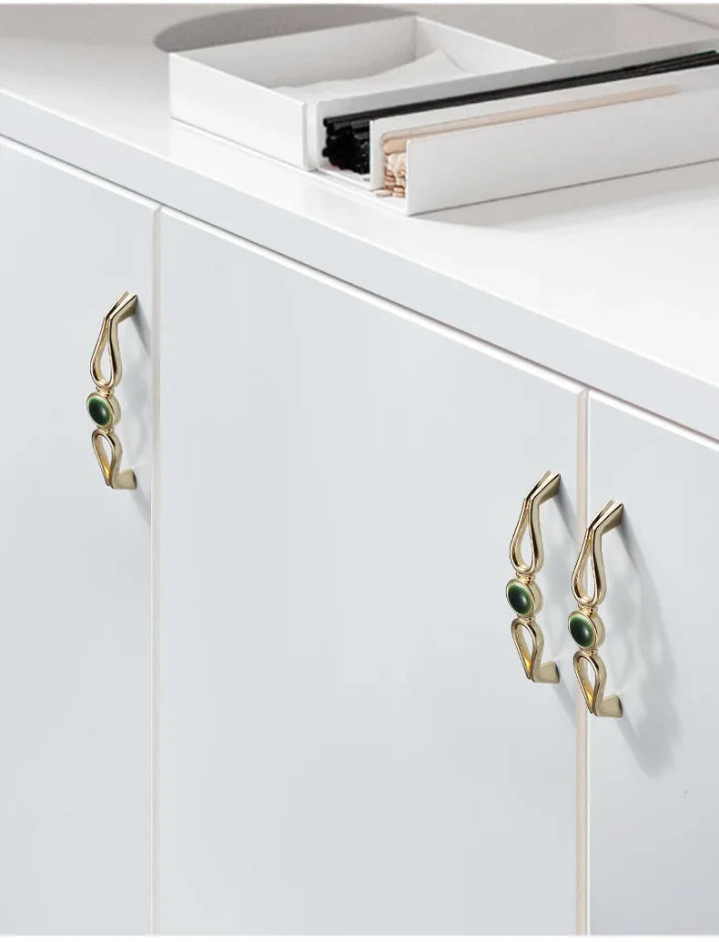 Description Picture 5 of itemGold Green Jade Handles Zinc Alloy Cabinet Pulls Wardrobe Drawer Knobs Shoe Cabinet Door Knobs Hardware Accessories